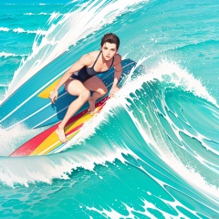  (((masterpiece))),(((best quality))),(((extremely detailed))),Surfing at the beach,1man