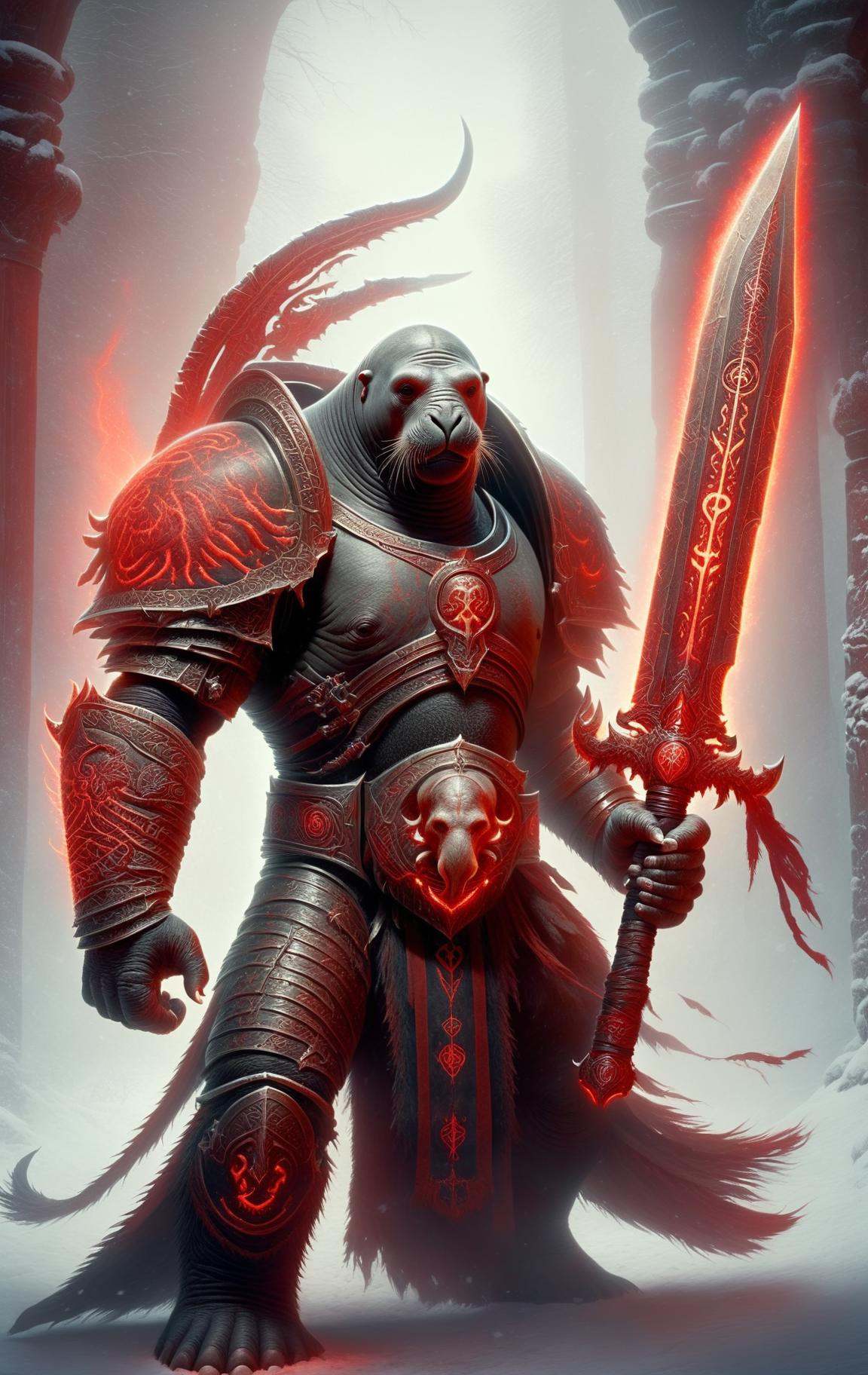 elephant seal,  death knight,  DonMD34thKn1gh7XL wielding runeblade by DonMischo on Tensor.Art