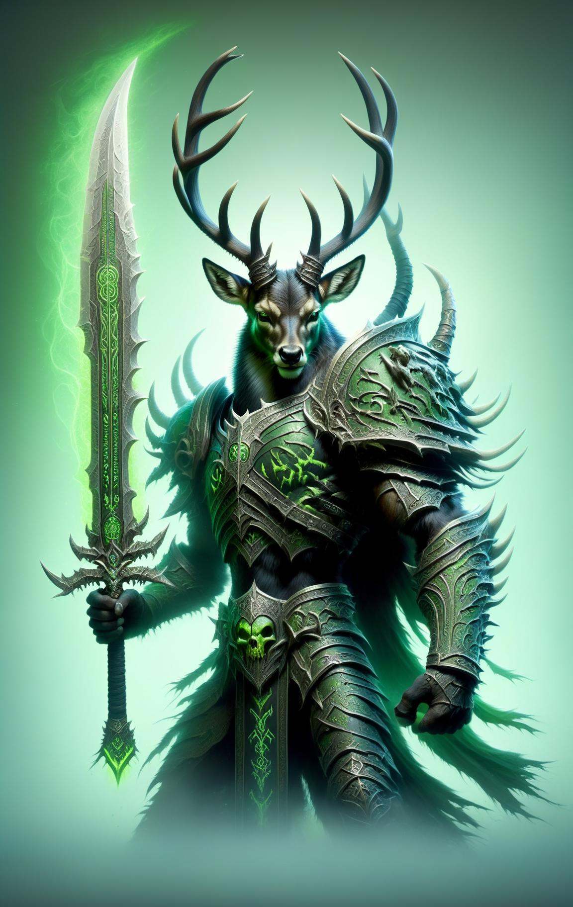 deer,  death knight,  DonMD34thKn1gh7XL wielding runeblade by DonMischo on Tensor.Art