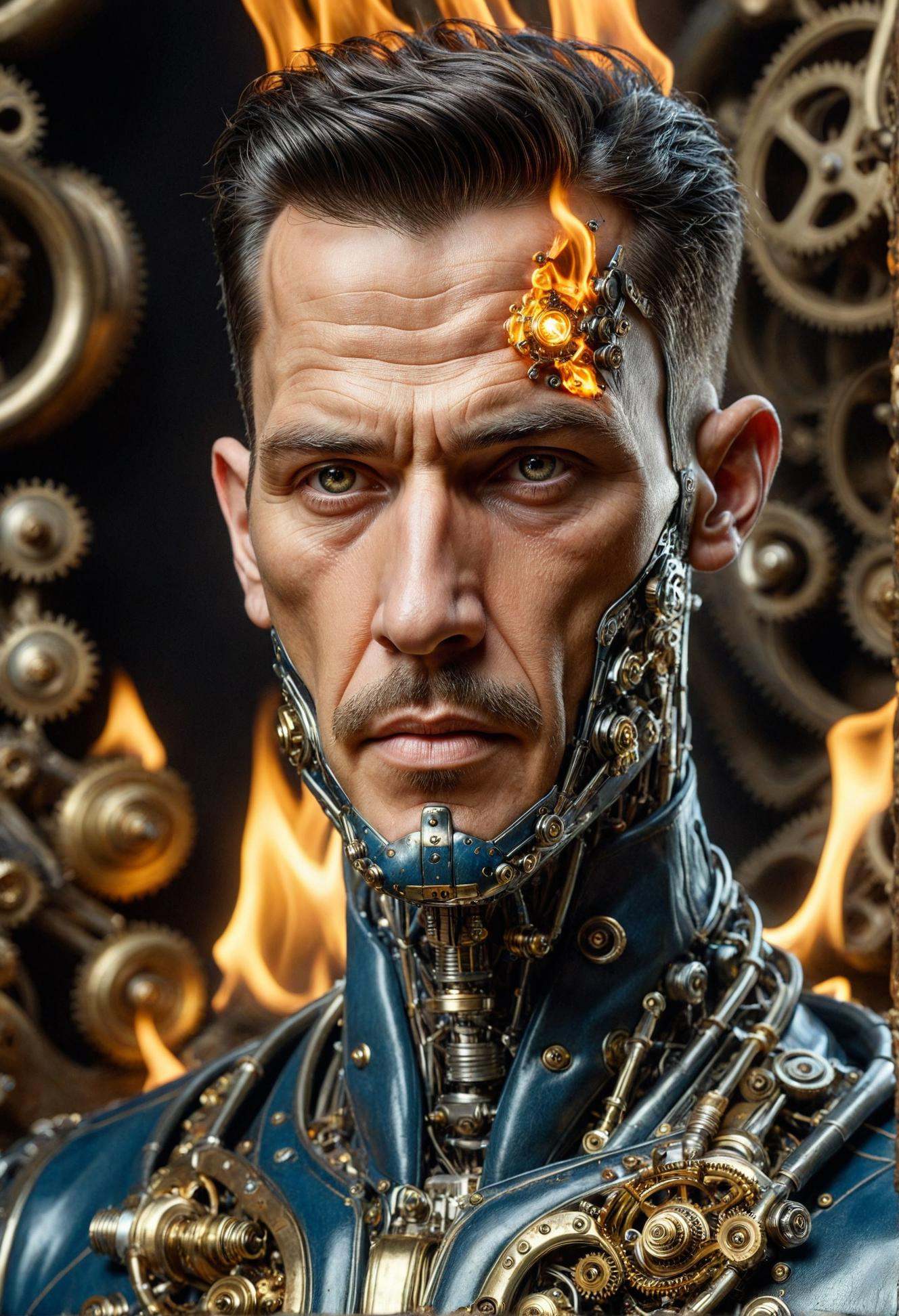 DonMSt34mPXL male  retirement age toned, central asian, hazel eyes, attached ears,   overbite jaw, prominent cheeks, low forehead, triangle face shape,  wrinkles, denim blue modern slicked-back undercut hair, love,  embracing fire with flickering fingers, manipulating flames,      magician, terrakinesis , crystal attunement, holding crystals to amplify magical energy, otherworldly glow  <lora:DonMSt34mPXL-000006:1>