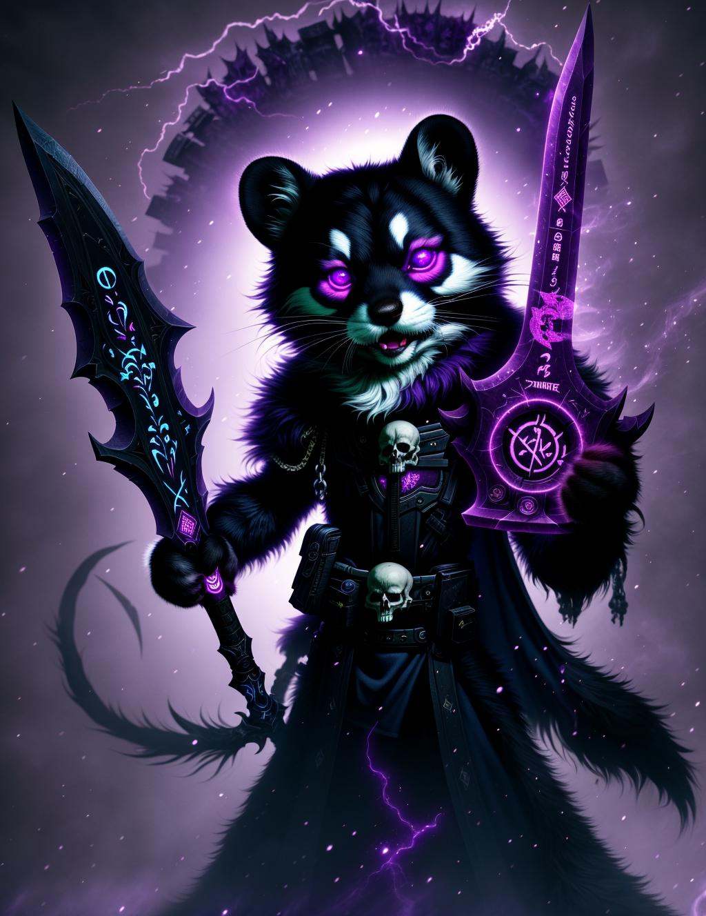 cute anthro ferret,  death knight,  DonMD34thKn1gh7XL wielding runeblade by DonMischo on Tensor.Art