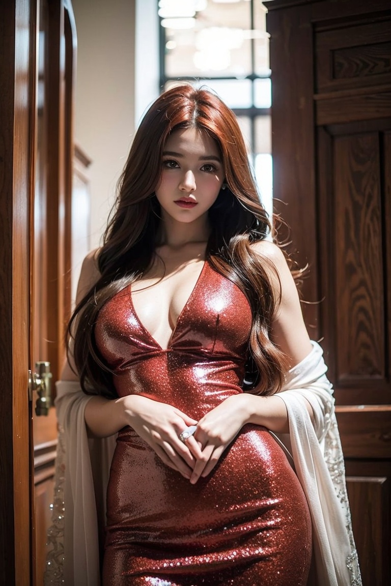Realistic,  Beautiful Female long red hair ,  fantasy dress on Tensor.Art
