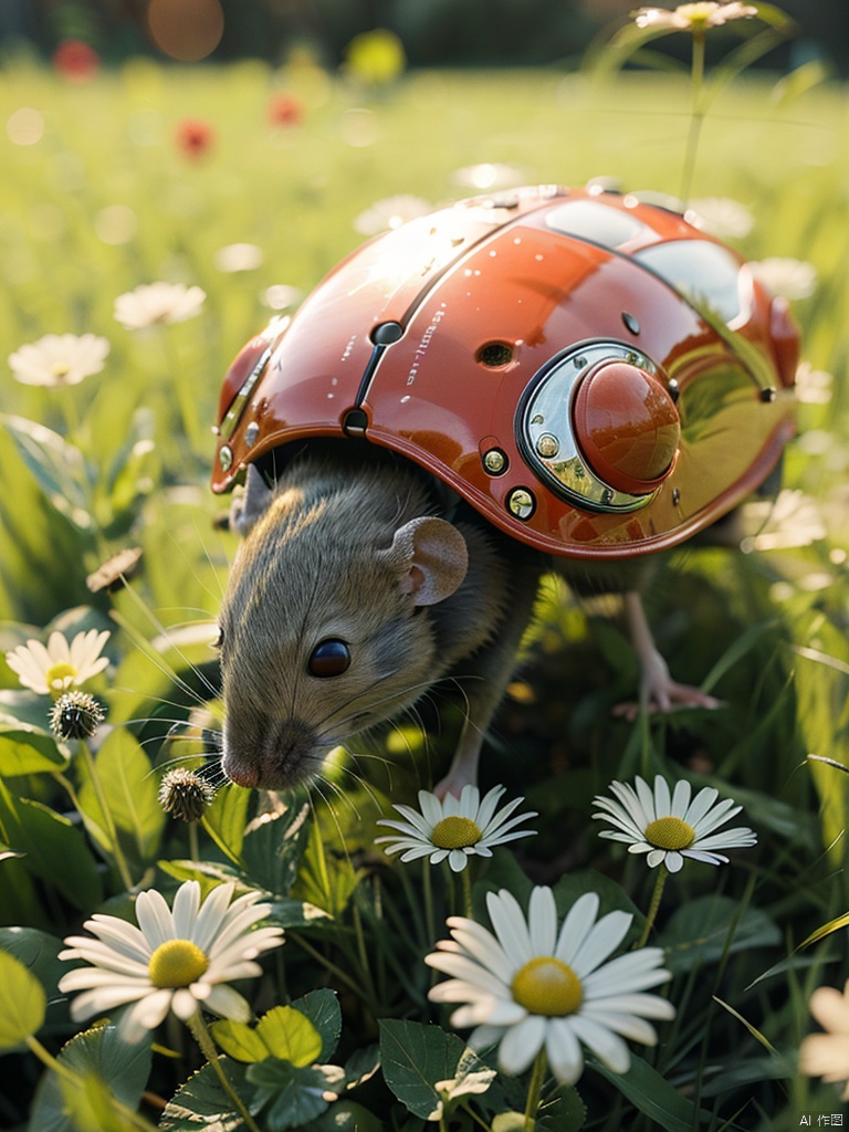 Mouse,flower,grass,Red body