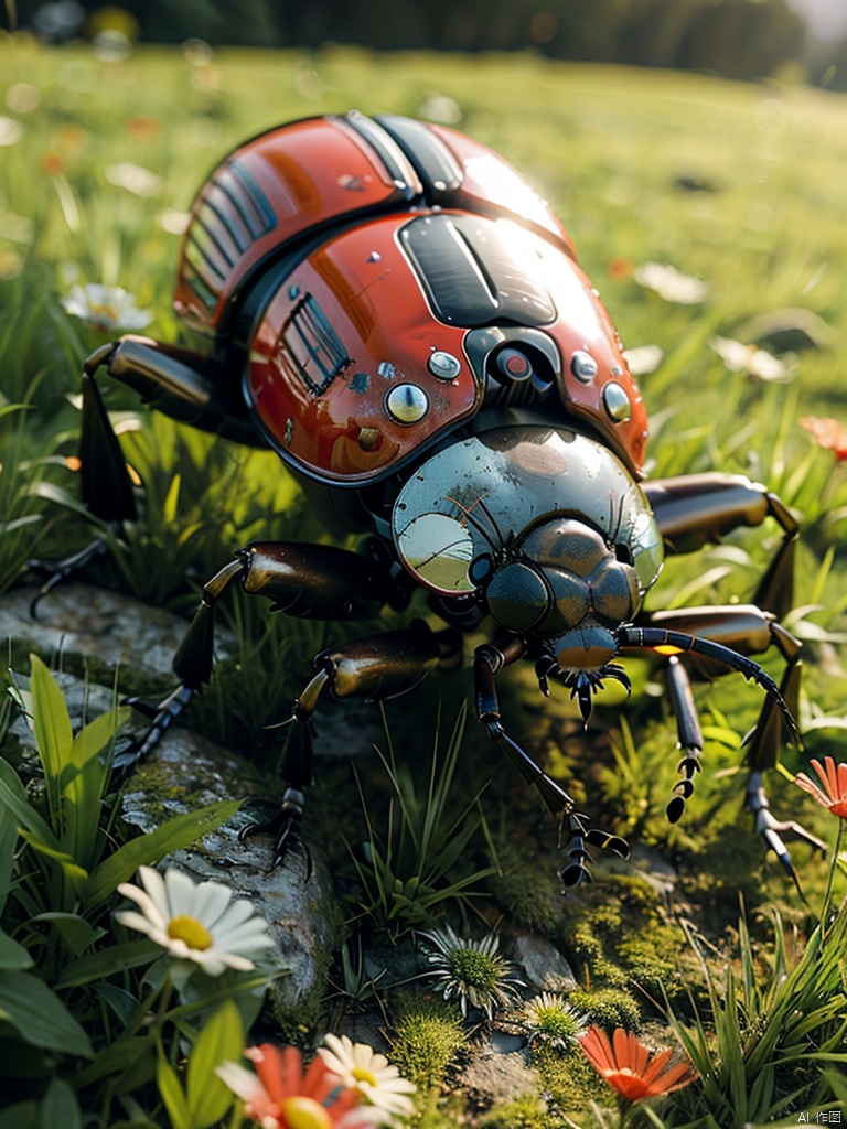  cockroach,flower,grass,Red body