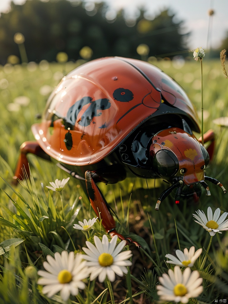ladybird,flower,grass,Red body