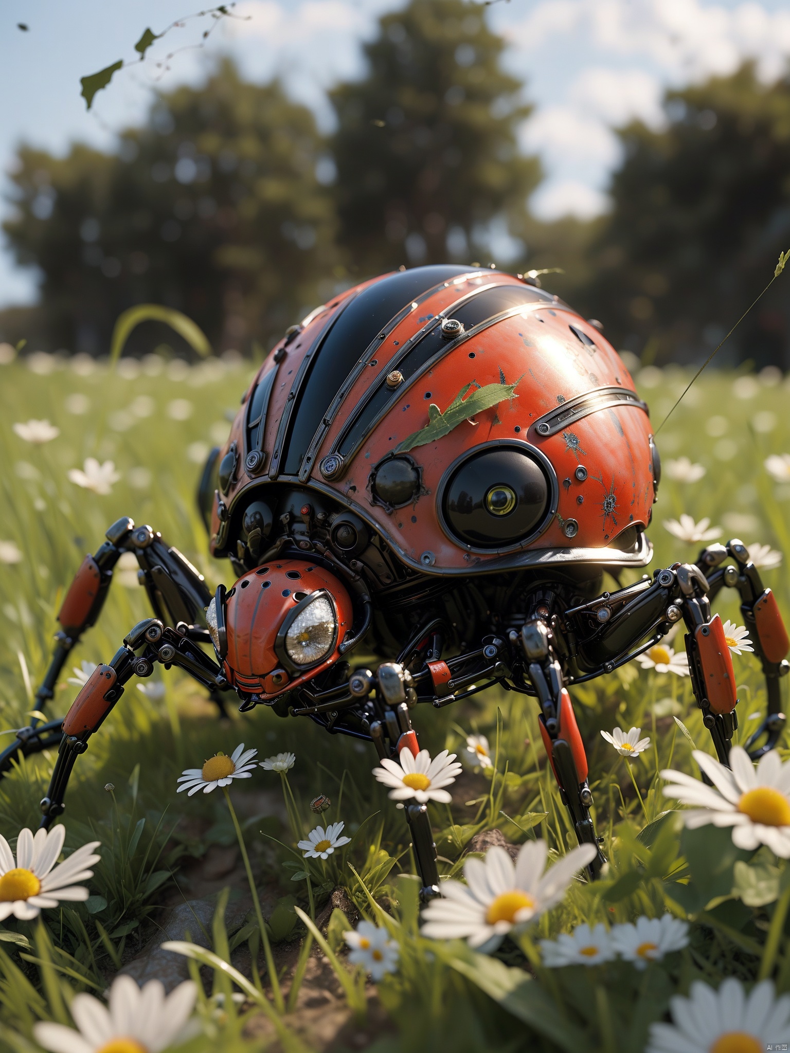  spider,flower,grass,Red body,Battle damage, matte finish