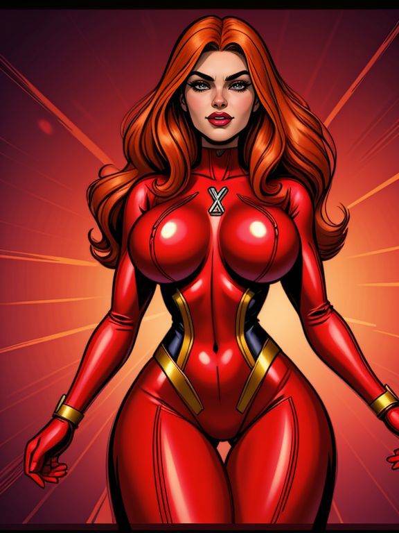 sexy toon style cartoon,  Jean Grey X-Men Red Version: In the "X-Men Red" series,  Jean Grey's costume is a striking and u...