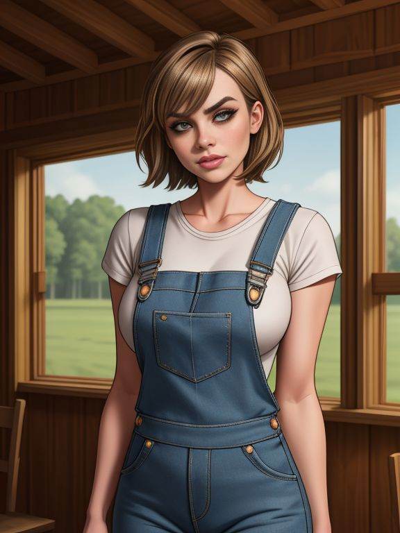 Lauren_LaForge,  shy expression,  overalls on Tensor.Art