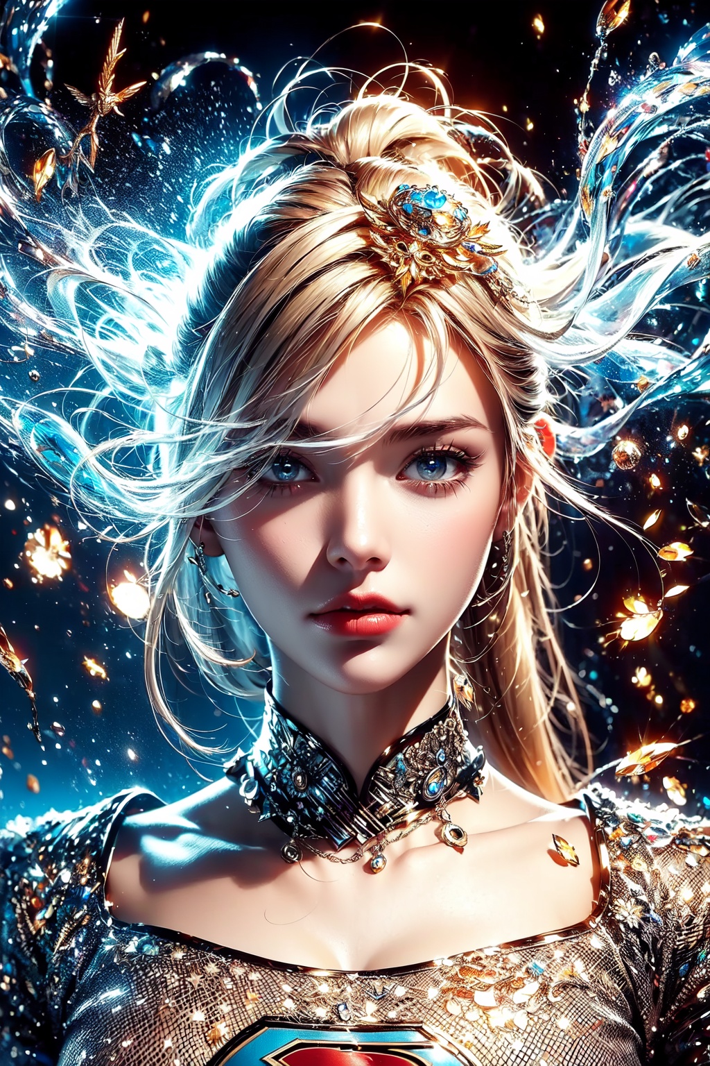 (supergirl),  Black and white entanglement,  crystal and silver entanglement on Tensor.Art