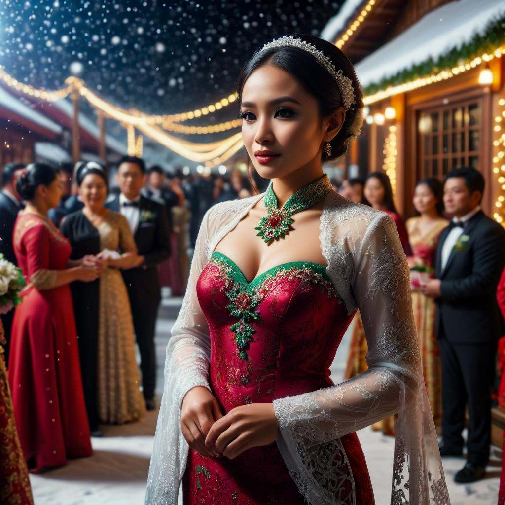 Chr457m45m3rg3D0nMN3M1C an Indonesian woman with mahogany skin in a kebaya,  during a wedding ceremony by mnemic on Tensor...