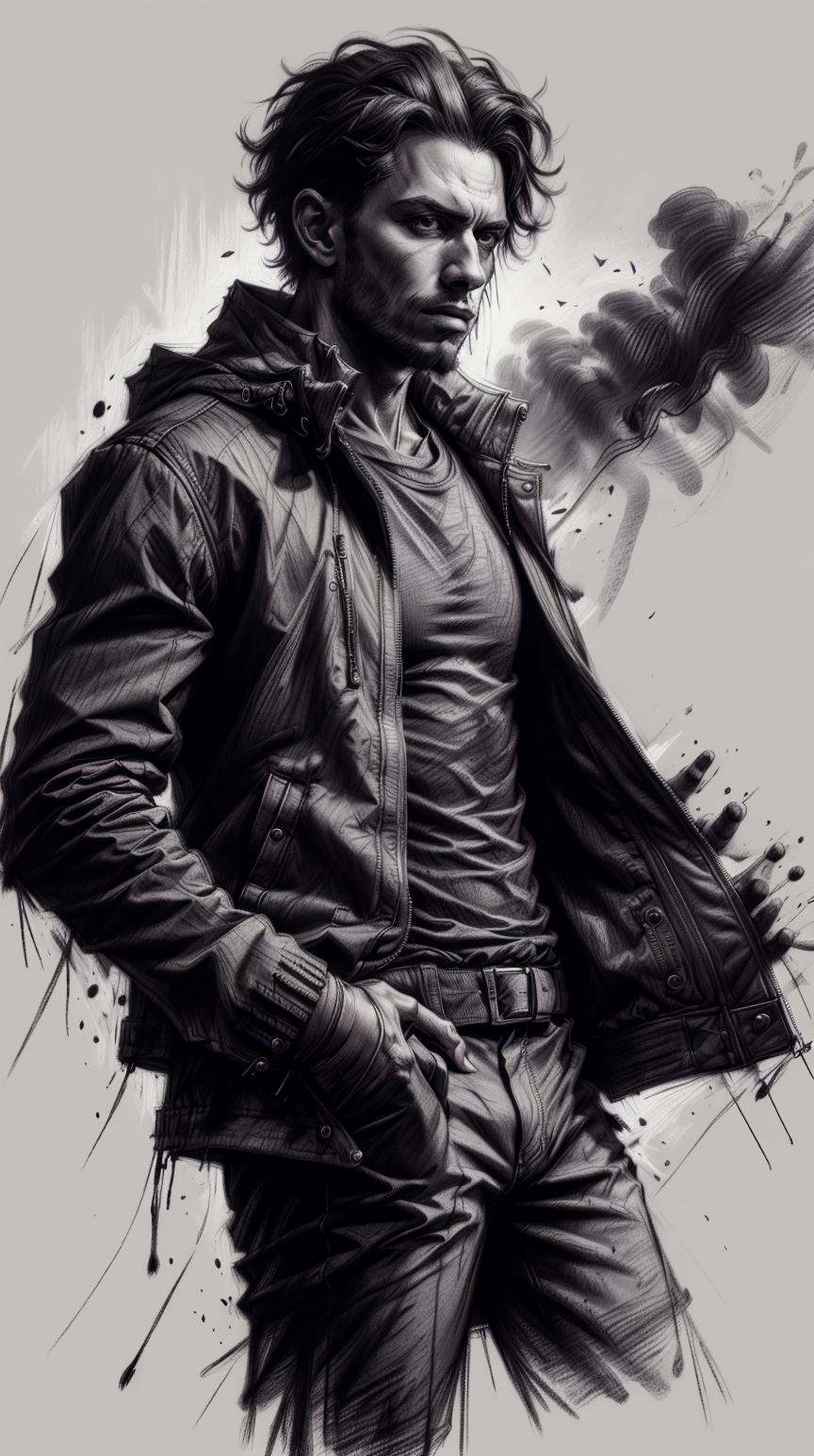 CharcoalDarkStyle jacket,  Charcoal sketch,  rough on Tensor.Art