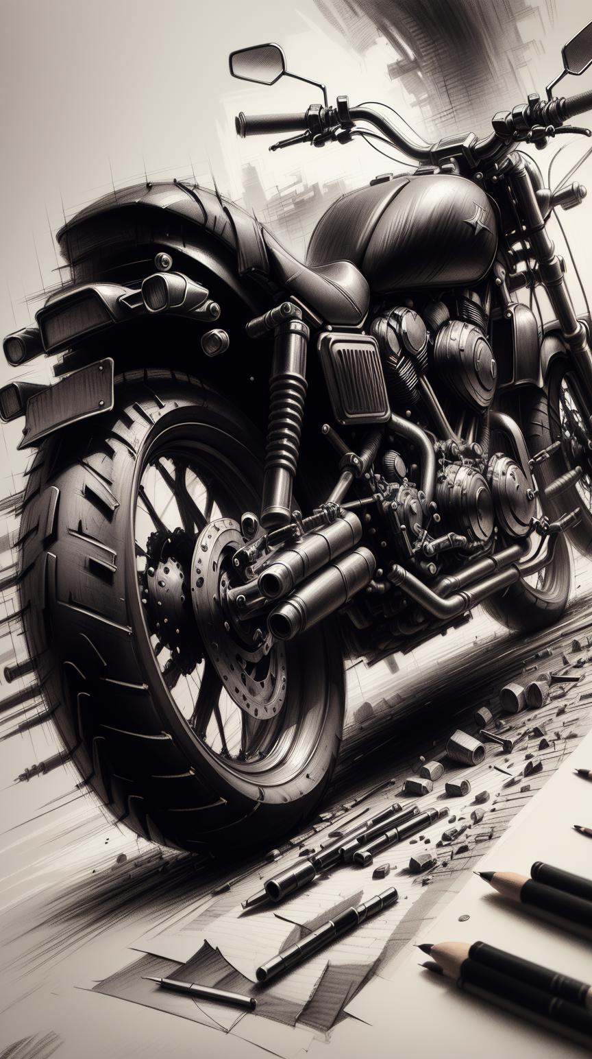 CharcoalDarkStyle motorbike ,  charcoal drawing,  sketch on Tensor.Art