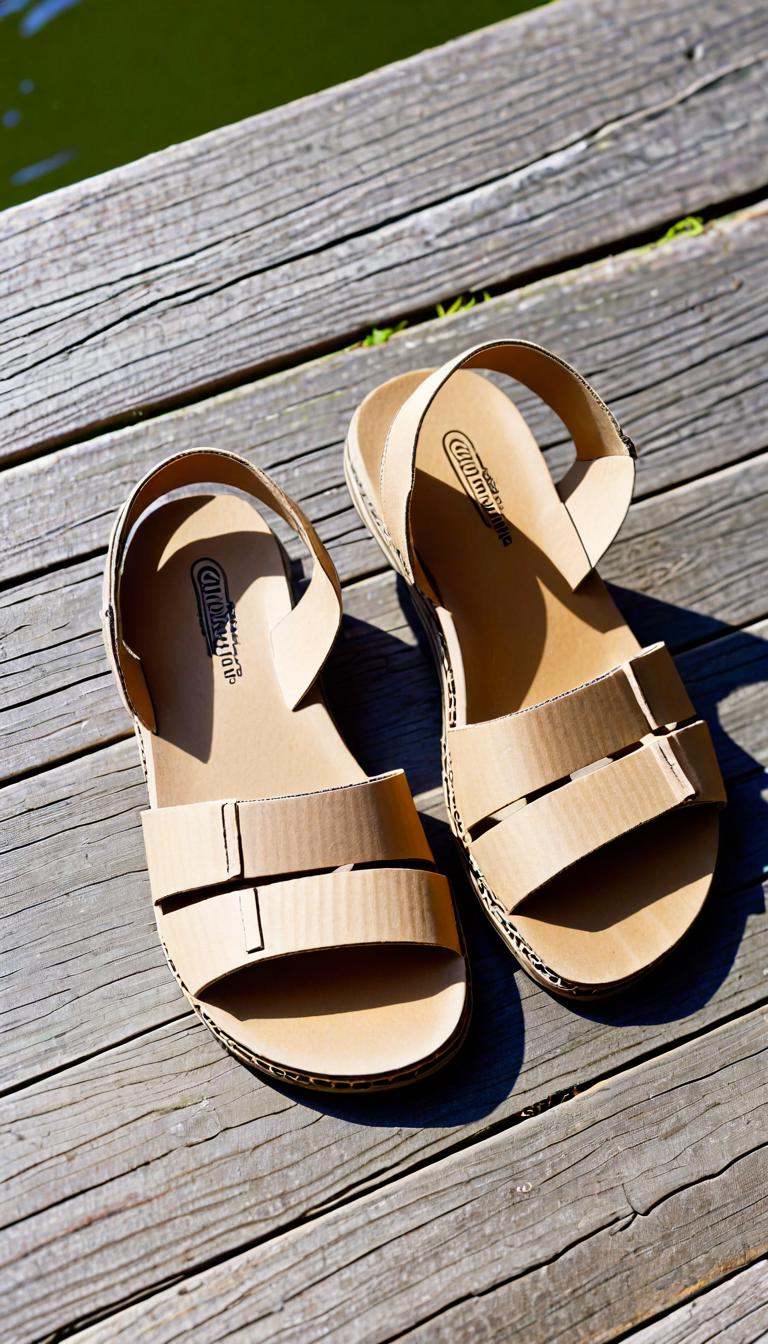 <lora:CardboardStyleXL:1>CardboardStyle Sandals, made from (textured:0.7) cardboard, simple, basic, corrugated, hand-crafted, in location: misty fjord, <lora:add-detail-xl:0.5>