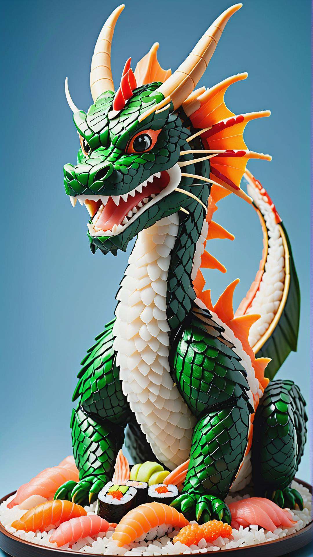 <lora:SushiStyleXL:1>SushiStyle dragon, made out of sushi, sashimi, rice, (japanese:0.5), crafted with sushi, (Masterpiece:1.3) (best quality:1.2) (high quality:1.1)
