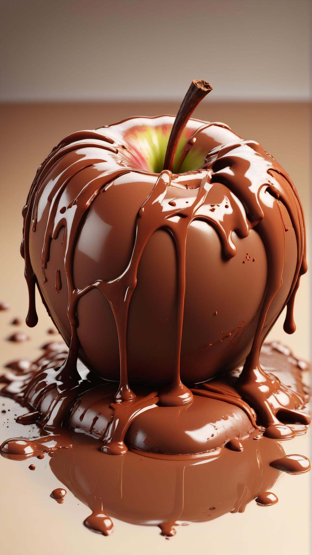 ChocolateWetStyle a half-eaten apple slowly decaying,  covered in wet,  dripping by mnemic on Tensor.Art