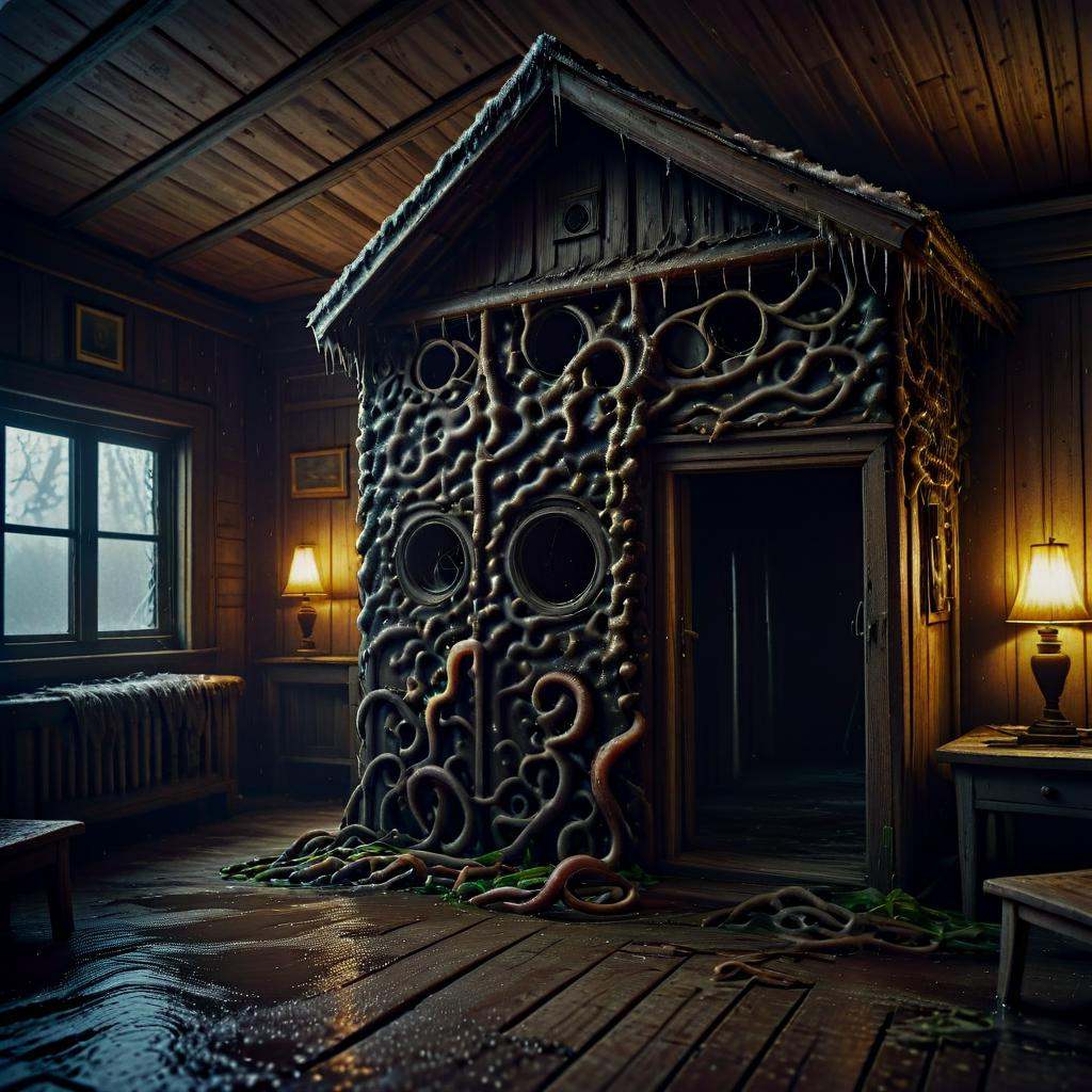 Survivors trying to outlast a harsh winter in an abandoned cabin,  beautiful,  wet by mnemic on Tensor.Art