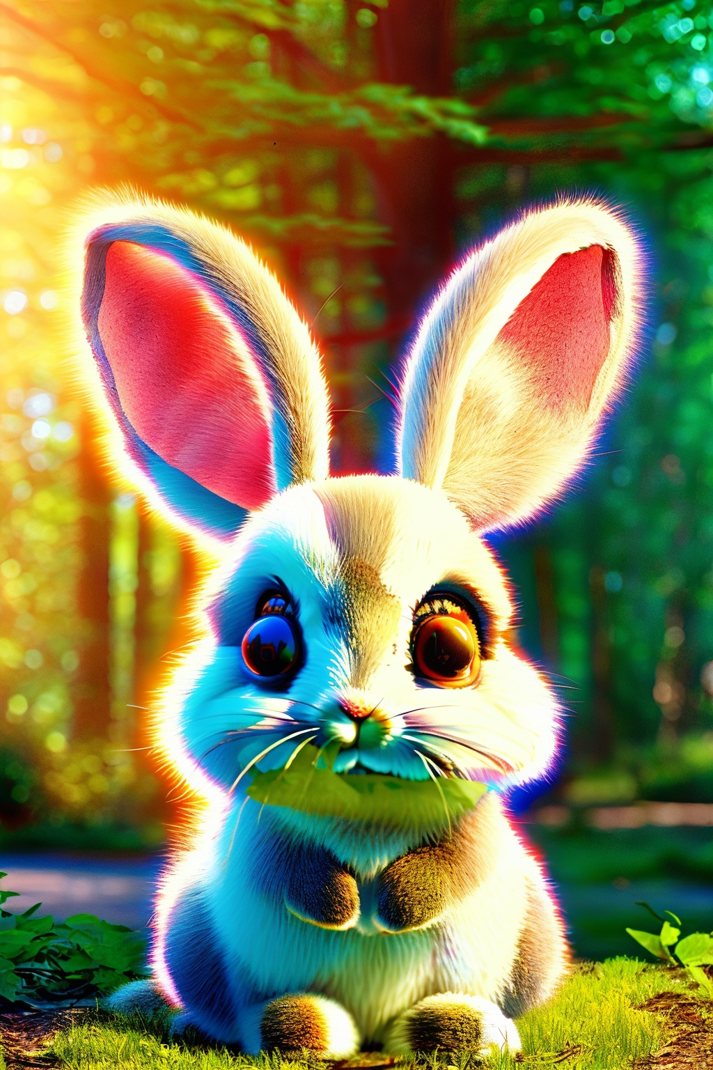 a cute rabbit in forest,  sunny day,  sunlight on Tensor.Art