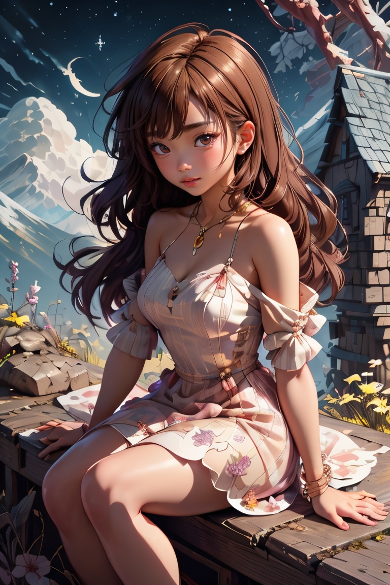 ManaSakura,  There,  peeping among the cloud-wrack above a dark tower high up in the mountains on Tensor.Art