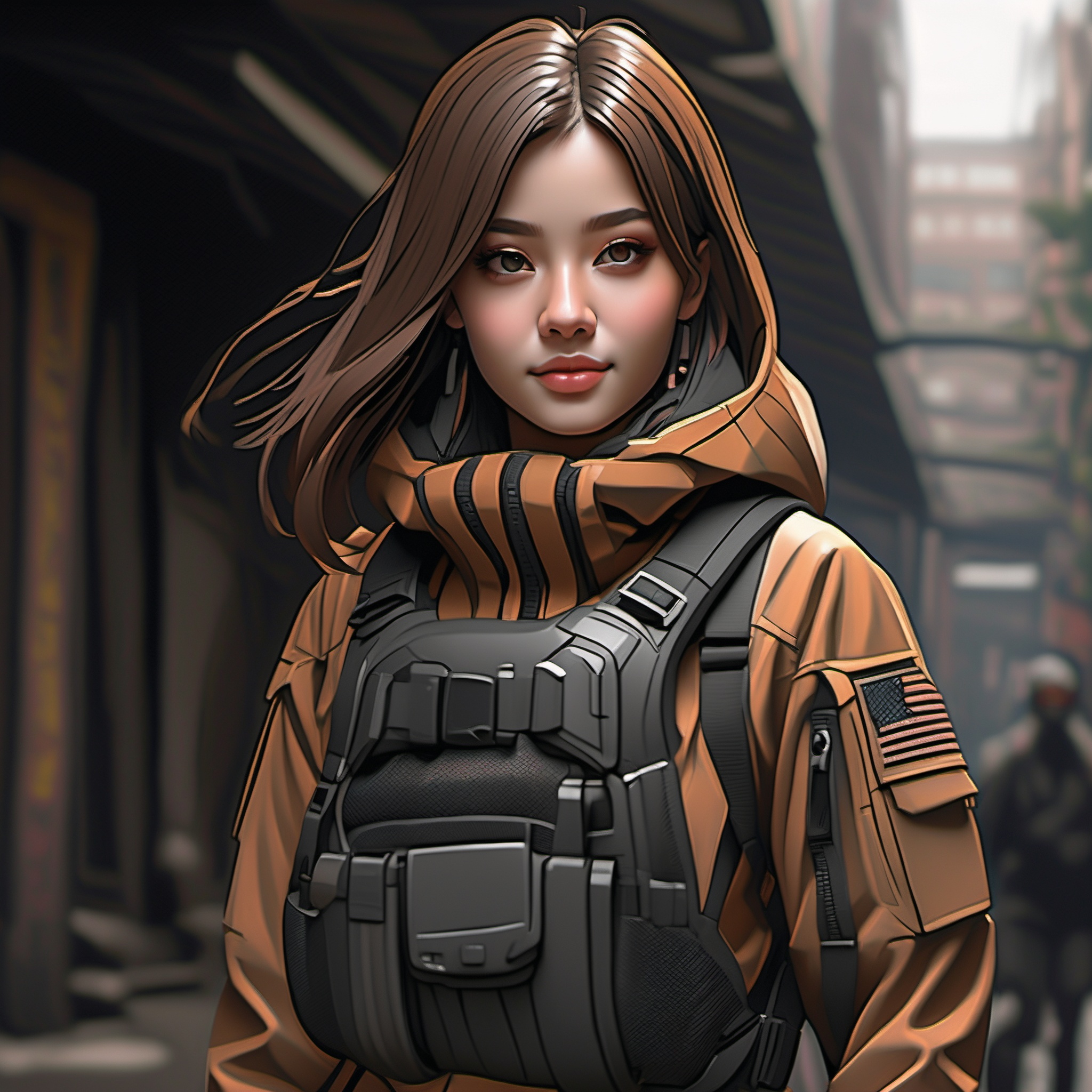 eye smile,  evil girl,  soilder clothes on Tensor.Art