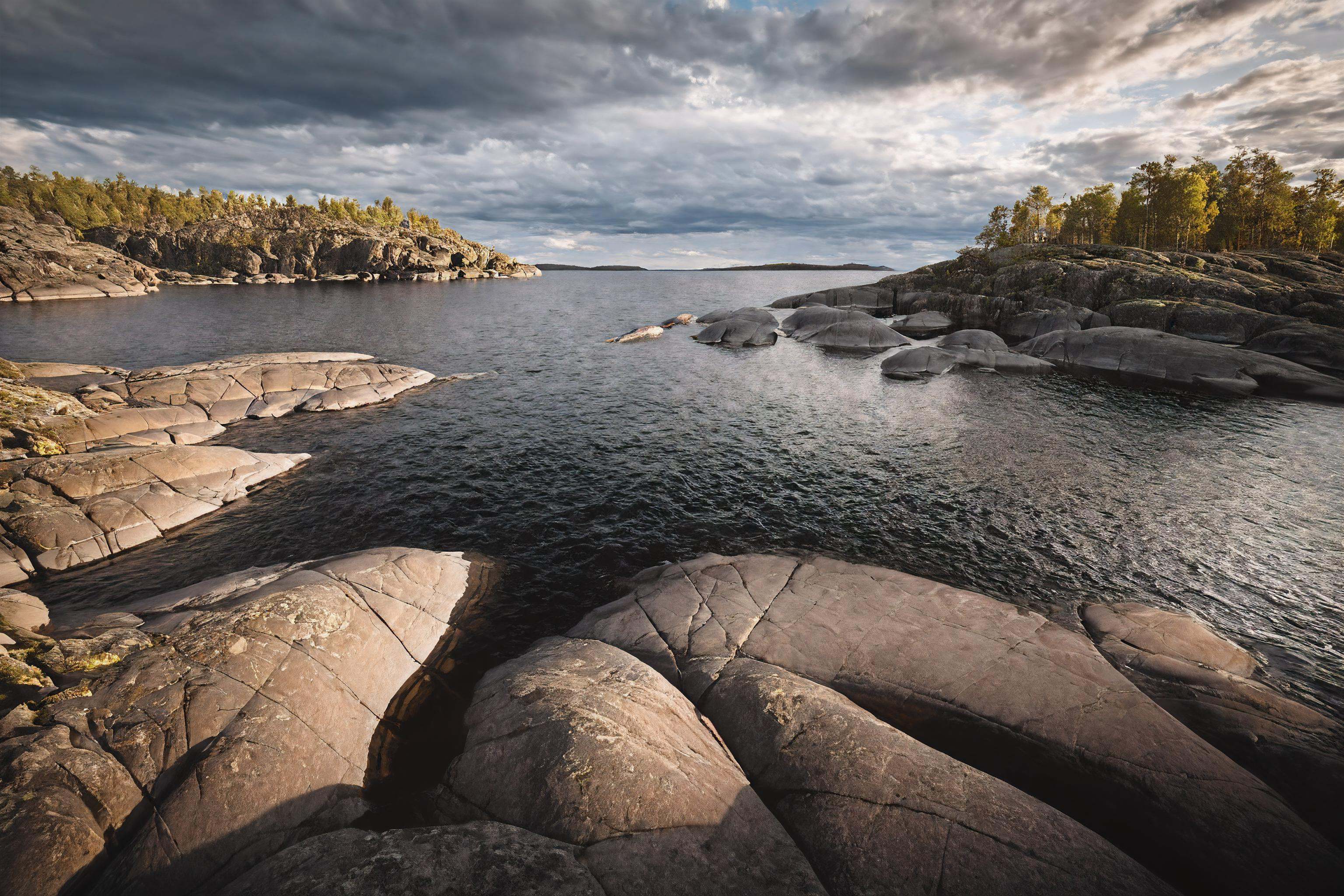 CINEMATIC SHOT,  professional photo by Caravaggio of wild nature,  lake ladoga on Tensor.Art