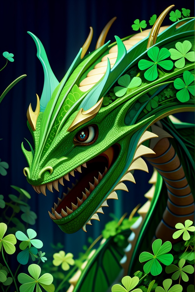 dragon,  delicate shamrock leaves intricately woven together, on Tensor.Art