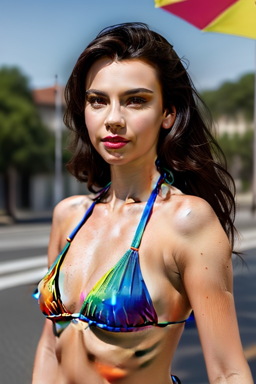 1 woman,  long hair,  (((colorful bikini))) on Tensor.Art