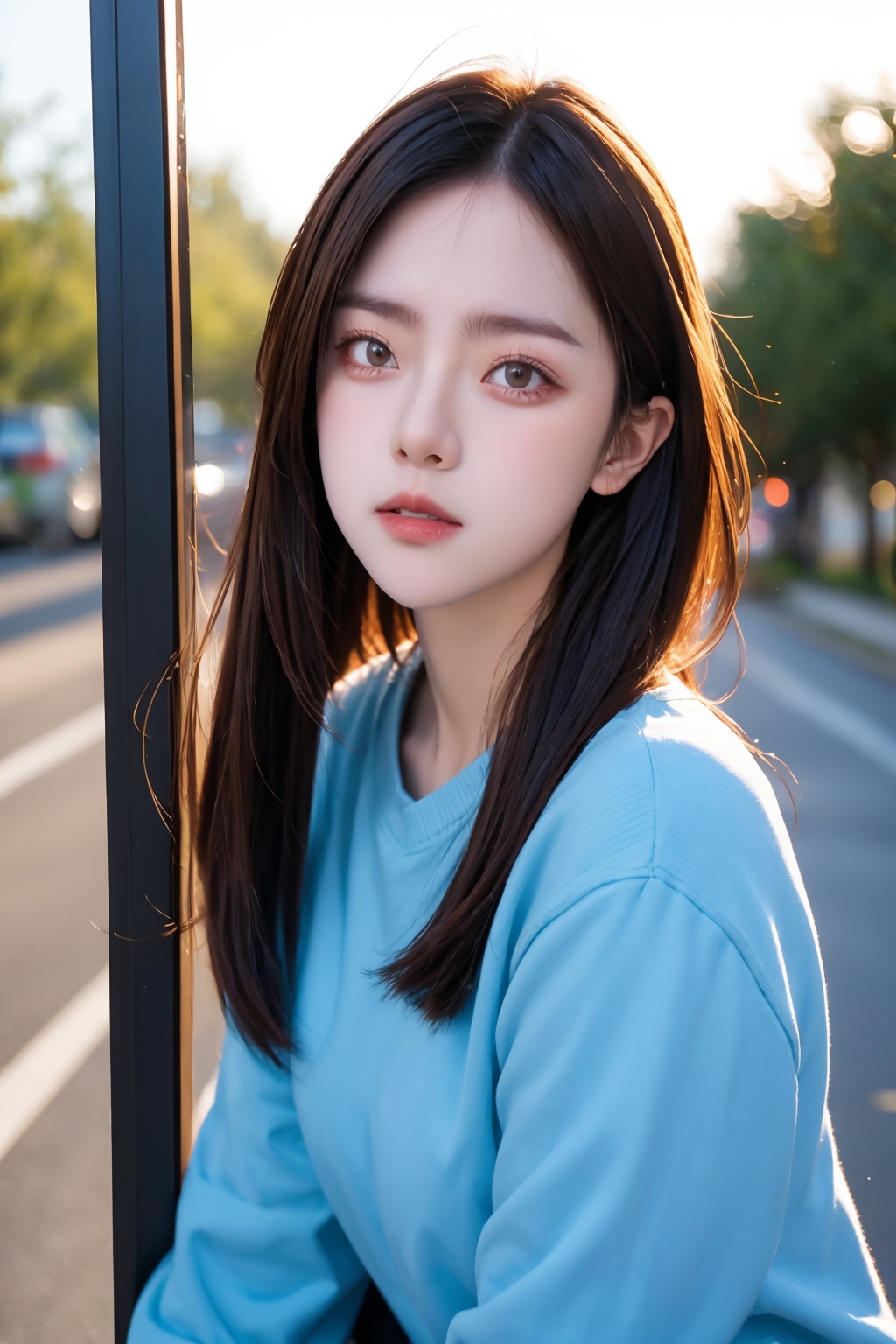1girl,portrait,suburban scenery,closed mouth,<lora:Again_Girl_A15:1>