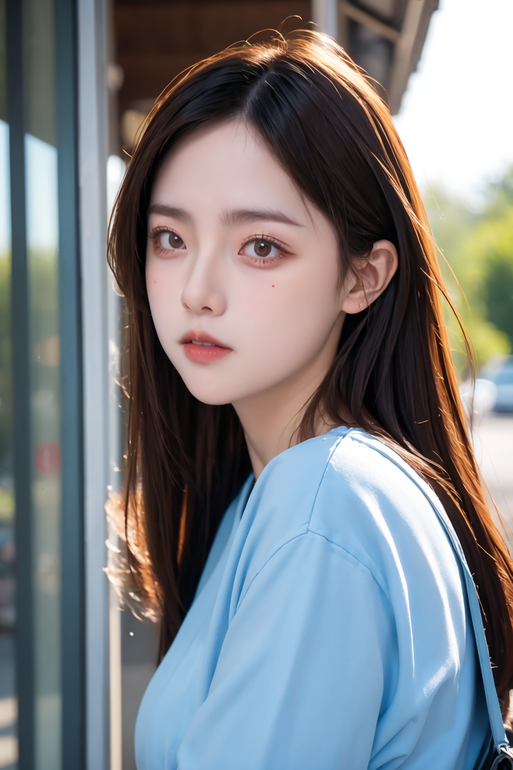 1girl,portrait,suburban scenery,closed mouth,<lora:Again_Girl_A15:1>