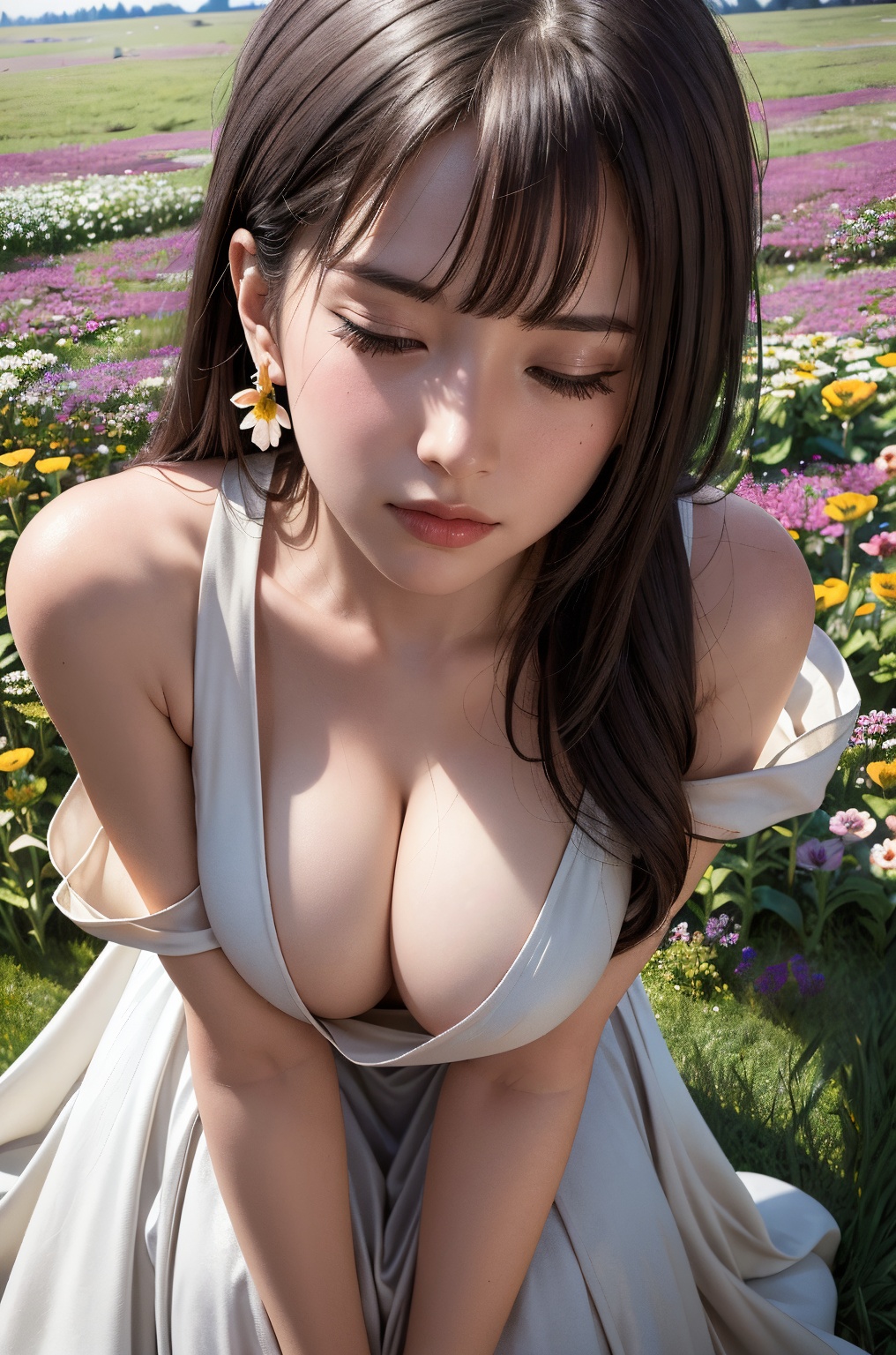 blush,  Blunt bangs,  long hair on Tensor.Art