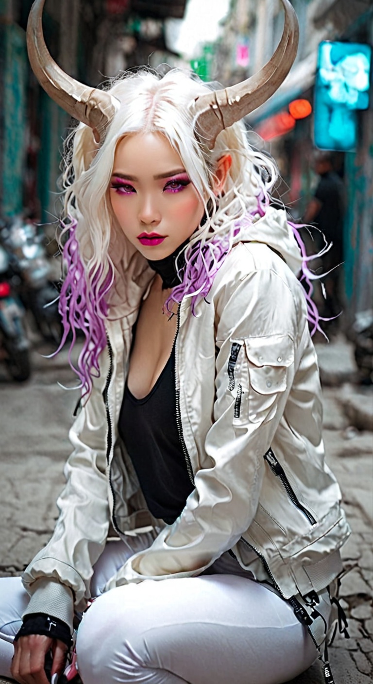 Beautiful Girl,  Carved porcelain cyborg albino demons Woman, on Tensor.Art