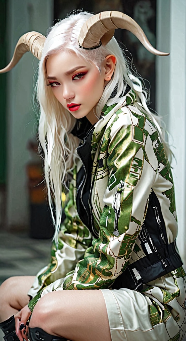 Beautiful Girl,  Carved porcelain cyborg albino demons Woman, on Tensor.Art