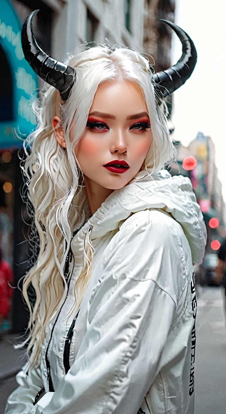 Beautiful Girl,  Realistic,  Carved Porcelain cyborg albino Demons Woman on Tensor.Art