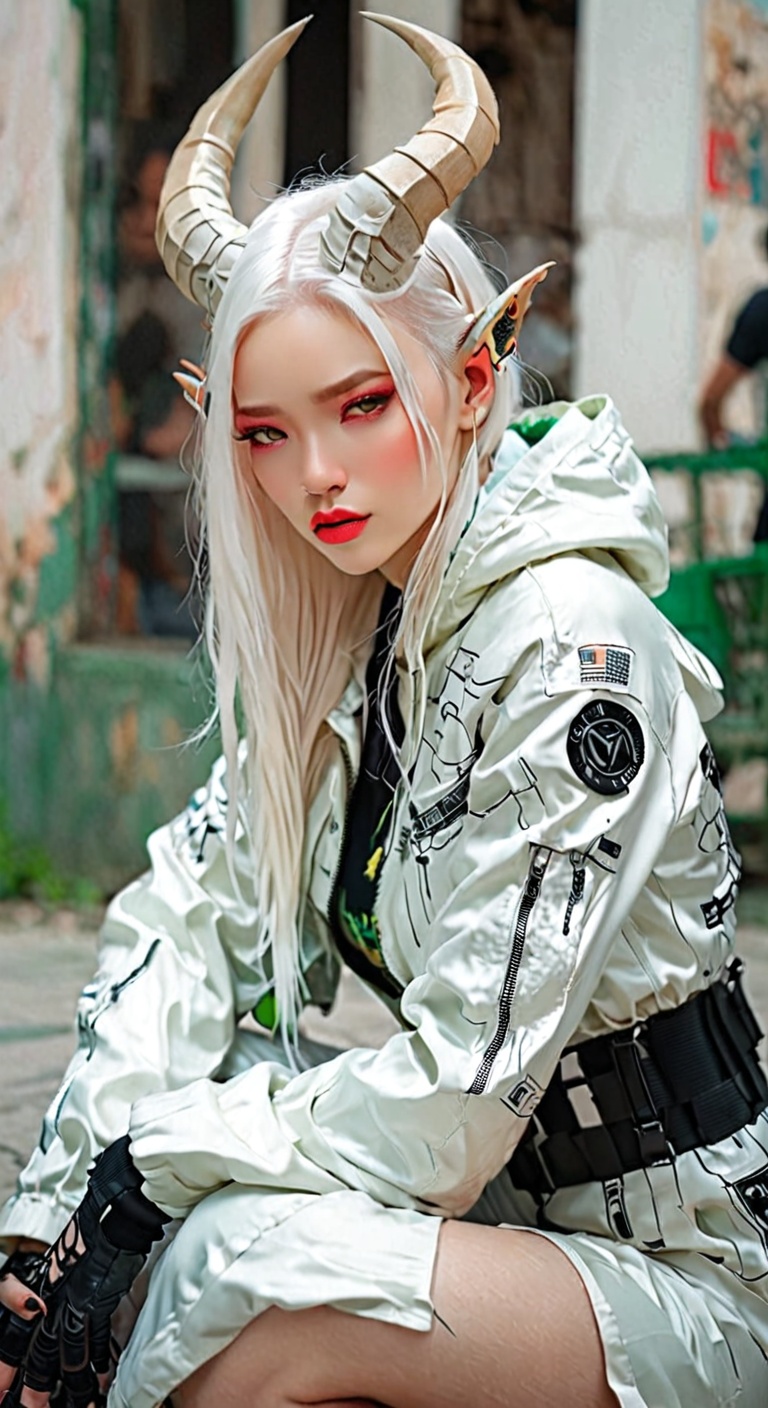 Beautiful Girl,  Carved porcelain cyborg albino demons Woman, on Tensor.Art