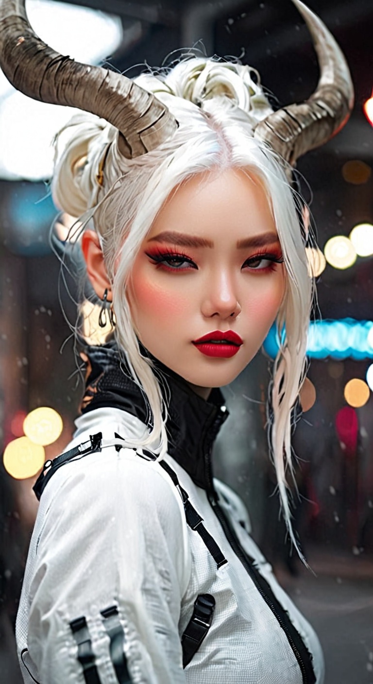 Beautiful Girl,  Realistic,  Carved Porcelain cyborg albino Demons Woman on Tensor.Art