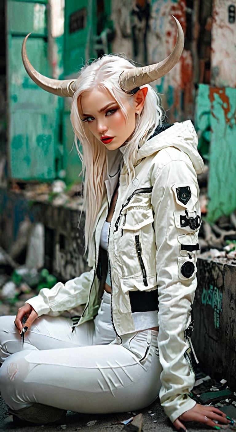 Beautiful Girl,  Carved porcelain cyborg albino demons Woman, on Tensor.Art