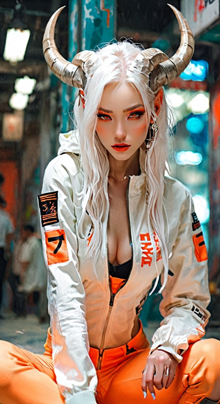 Beautiful Girl,  Carved Porcelain cyborg albino Demons Woman, on Tensor.Art