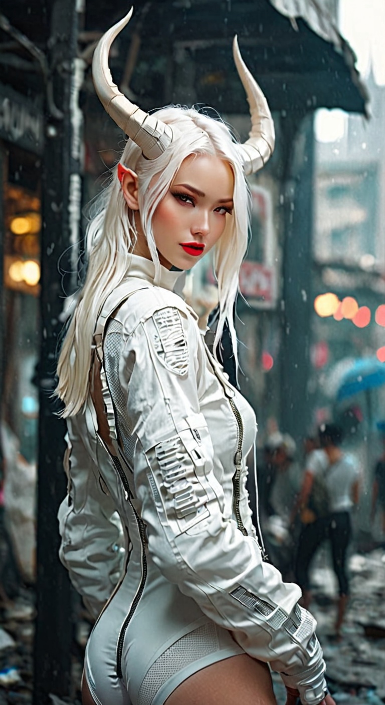 Beautiful Girl,  Realistic,  Carved Porcelain cyborg albino Demons Woman on Tensor.Art