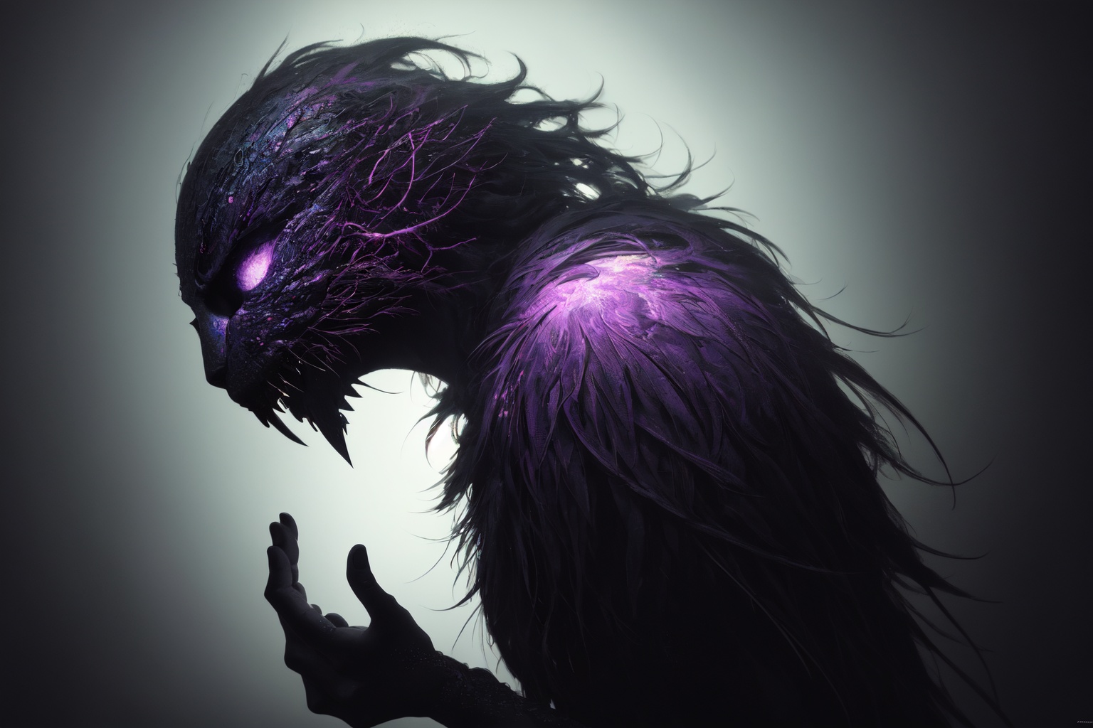 Ethereal mysticism meets grunge art,  dark purple,  charming character on Tensor.Art