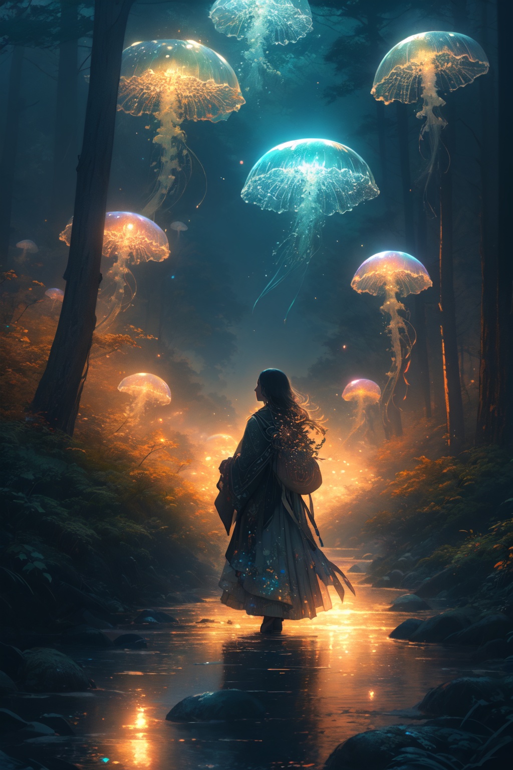 green jellyfish,  1girl,  mushroom on Tensor.Art