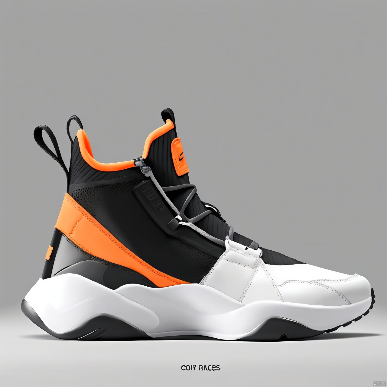  A orange shoe design, side view,white background, greyscale, shoes,, grey background, no humans, ., shoe design