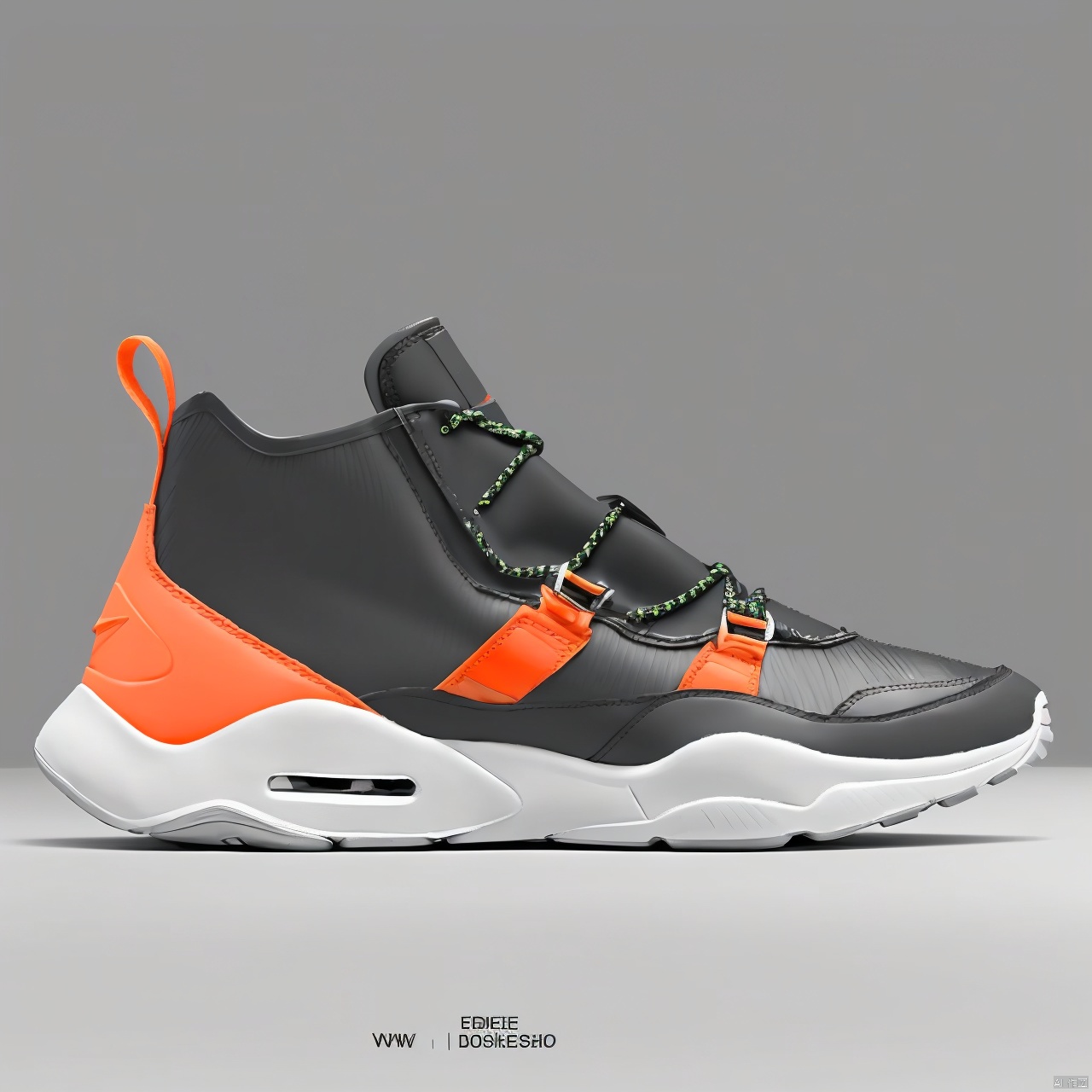  A orange shoe design, side view,white background, greyscale, shoes,, grey background, no humans, ., shoe design