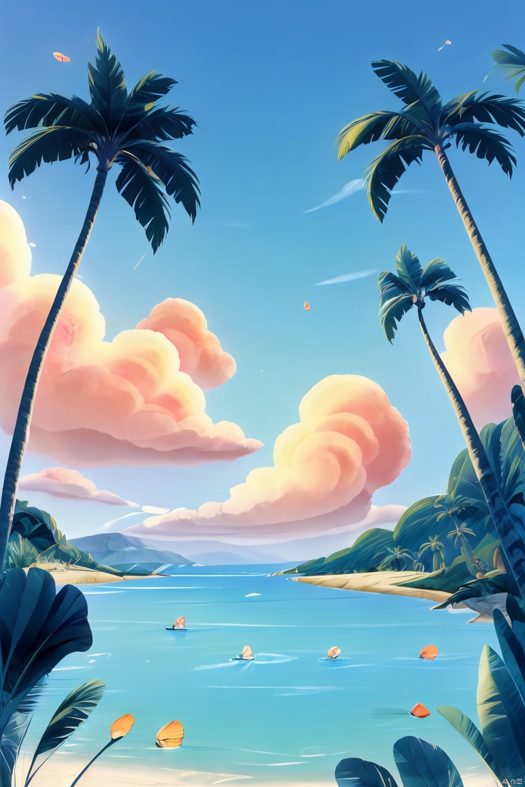  TT, ligne, tree, sailing,palm tree, sky, cloud, day, ocean, outdoors, blue sky, water,迪士尼