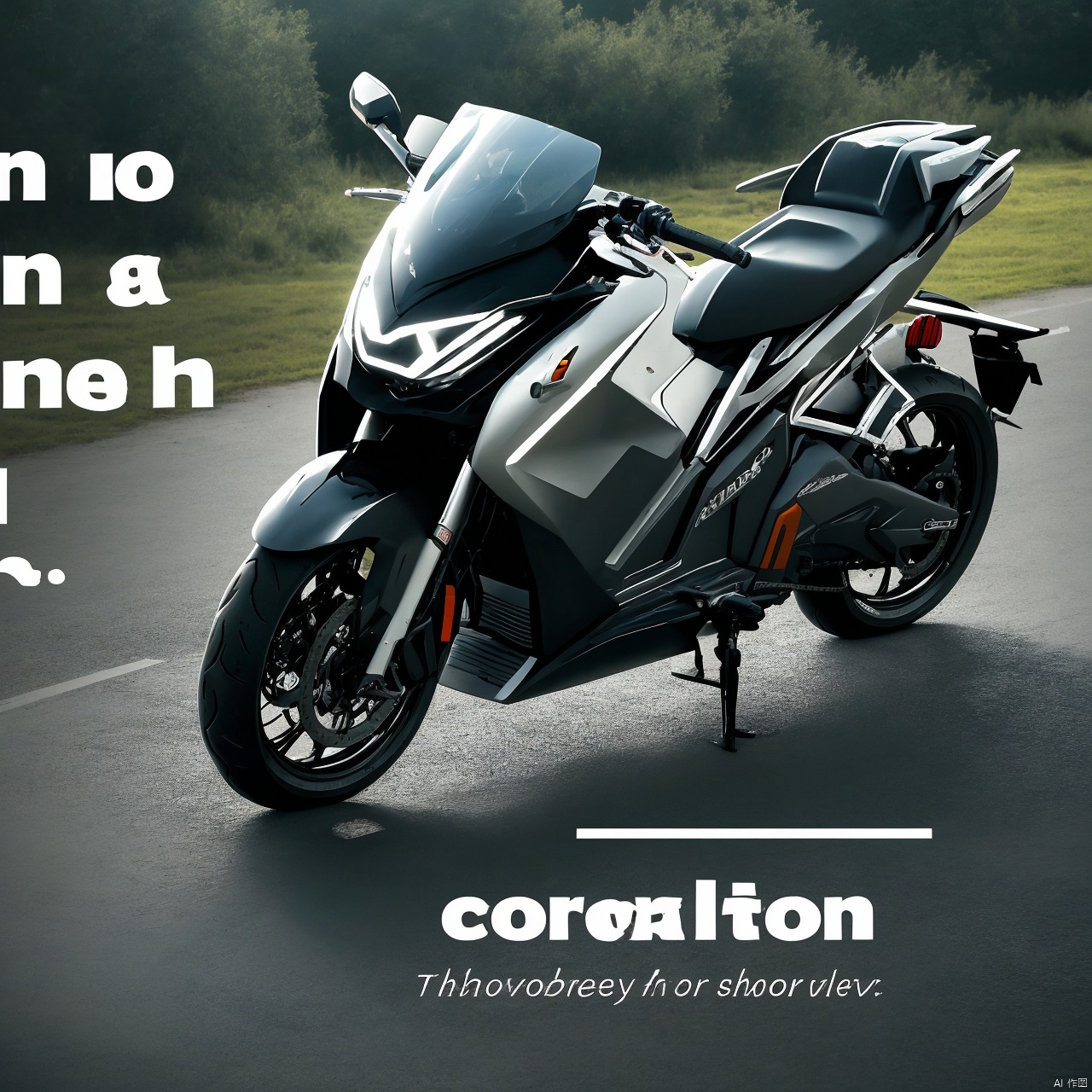 outdoors, english text, no humans, shadow, ground vehicle, motor vehicle, vehicle focus, motorcycle