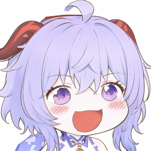 <lora:Ath_sketch:1>,sketch,<lora:Ath_smile:1>,smile,1girl,solo,ganyu \(genshin impact\),horns,blue hair,white background,chibi,open mouth,blush,bell,bangs,simple background,ahoge,multicolored eyes,neck bell,sidelocks,long hair,purple eyes,portrait,bare shoulders,:d,hair between eyes,