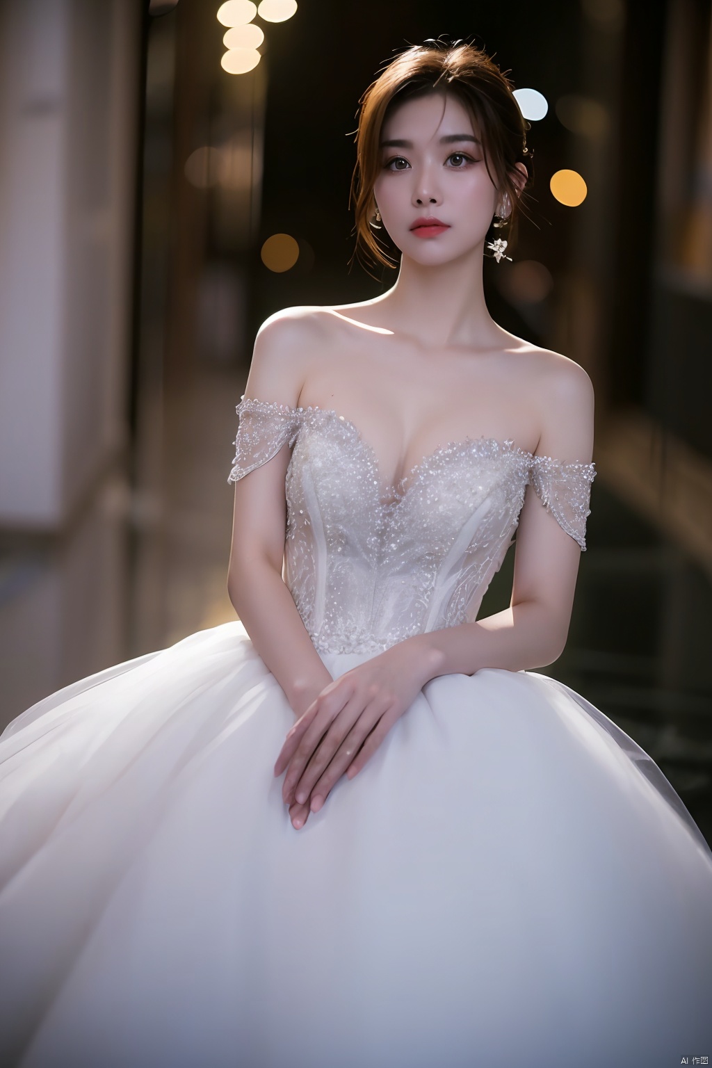 cinematic photo A 20-year-old European girl, delicate and beautiful,,Wedding Dress . 35mm photograph, film, bokeh, professional, 4k, highly detailed