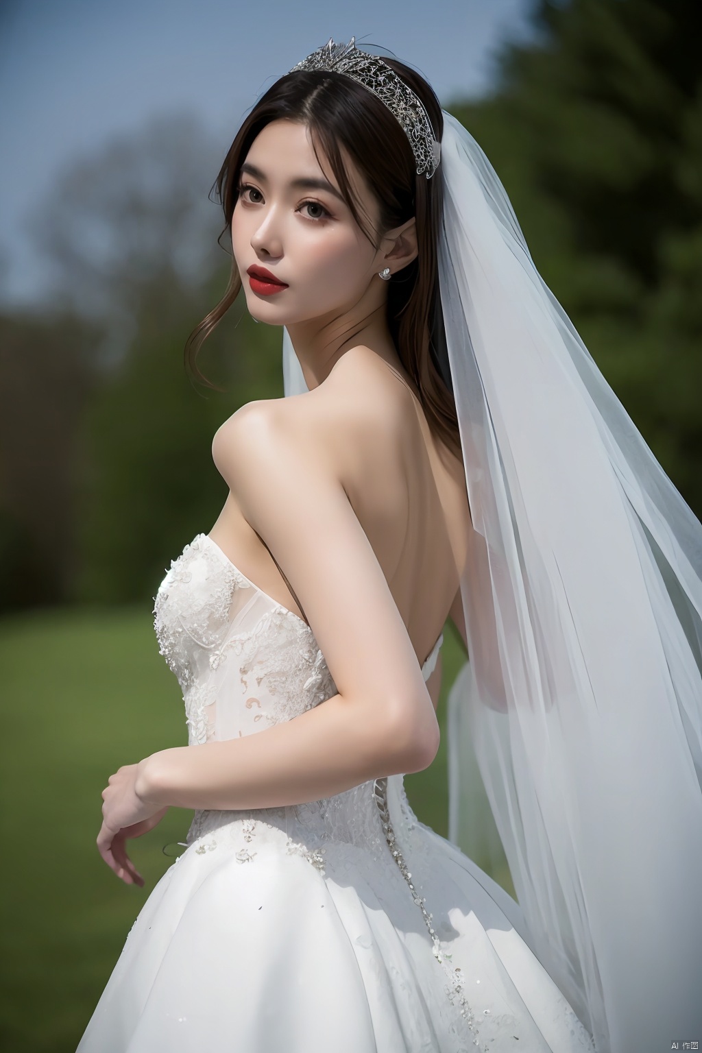 cinematic photo A 20-year-old European girl, delicate and beautiful,,Wedding Dress . 35mm photograph, film, bokeh, professional, 4k, highly detailed