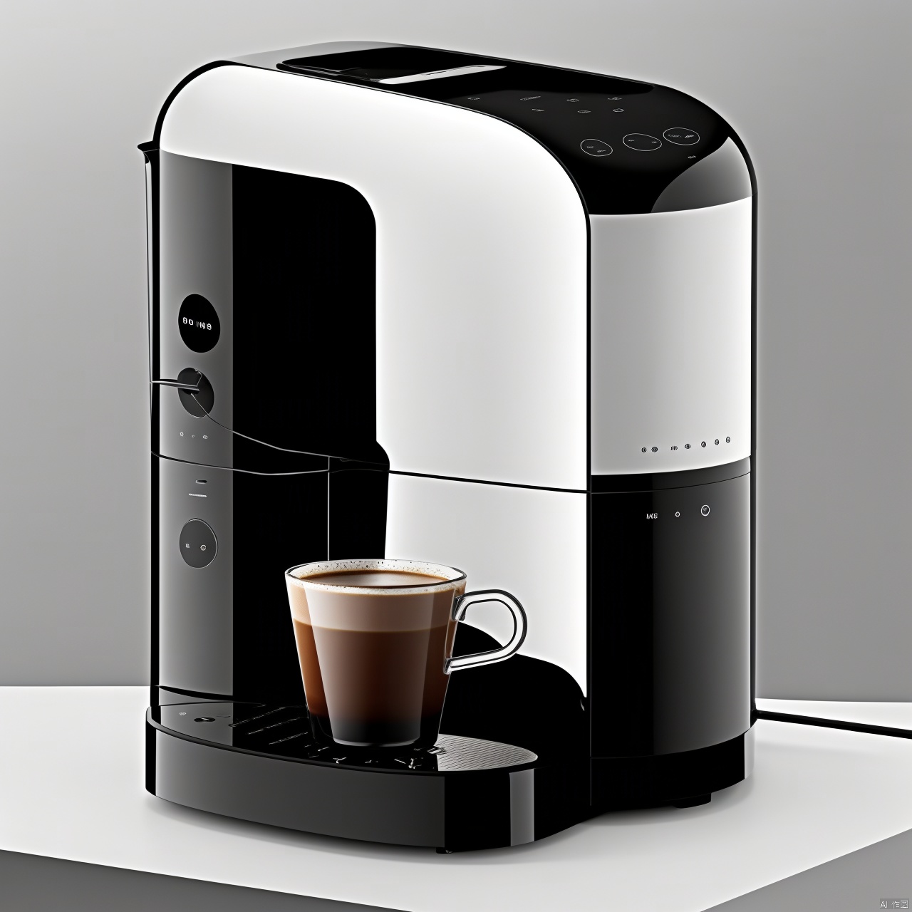 A mirrored metal coffee machine product design,  white background,  stainless steel lustre by 宝拉熊 on Tensor.Art
