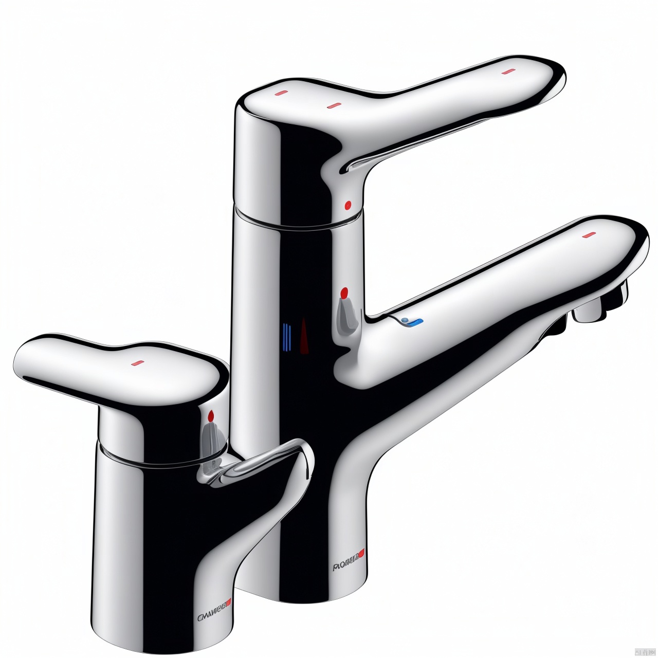 Product design for a mirrored metal tap with a white background and stainless steel lustre by 宝拉熊 on Tensor.Art