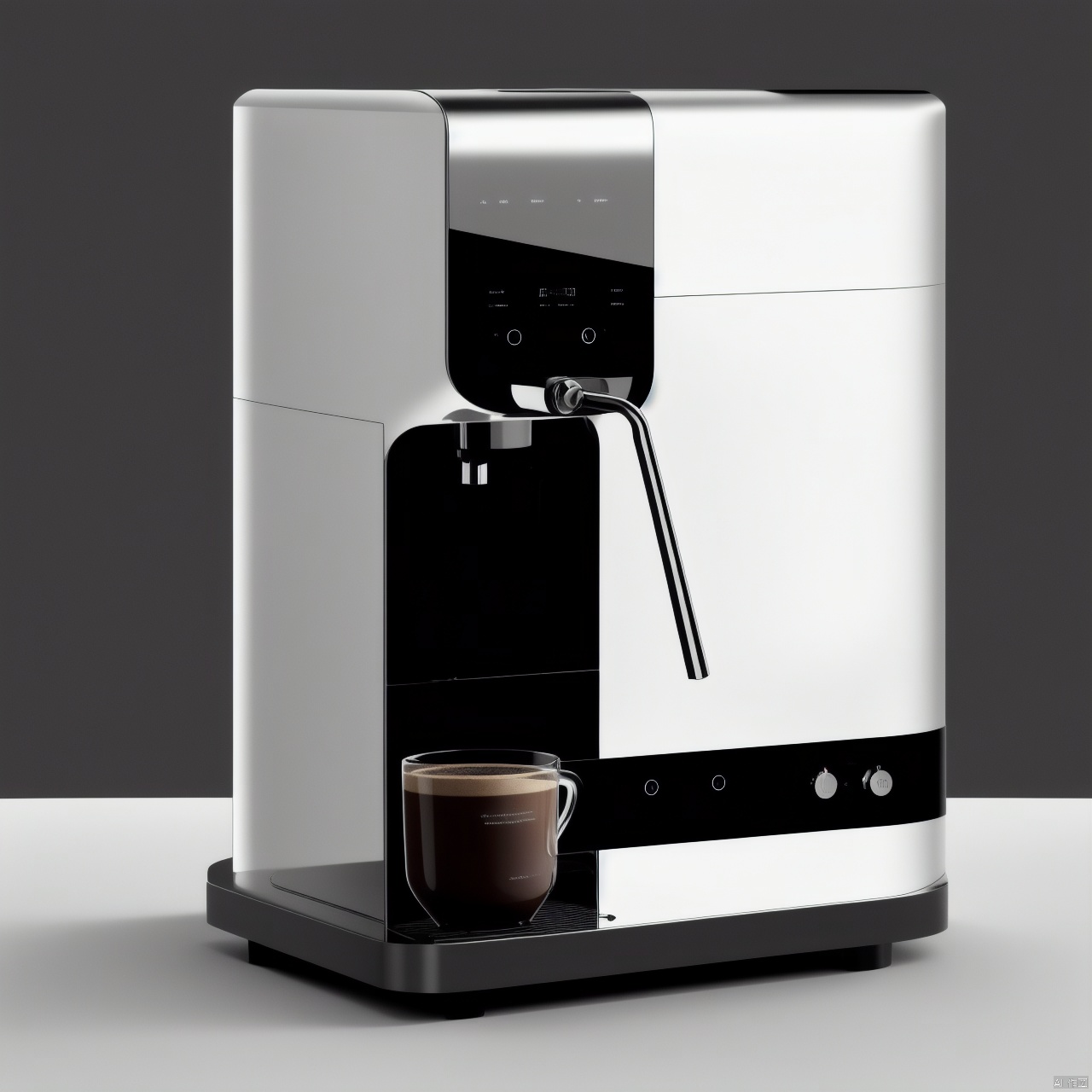 A mirrored metal coffee machine product design,  white background,  stainless steel lustre by 宝拉熊 on Tensor.Art