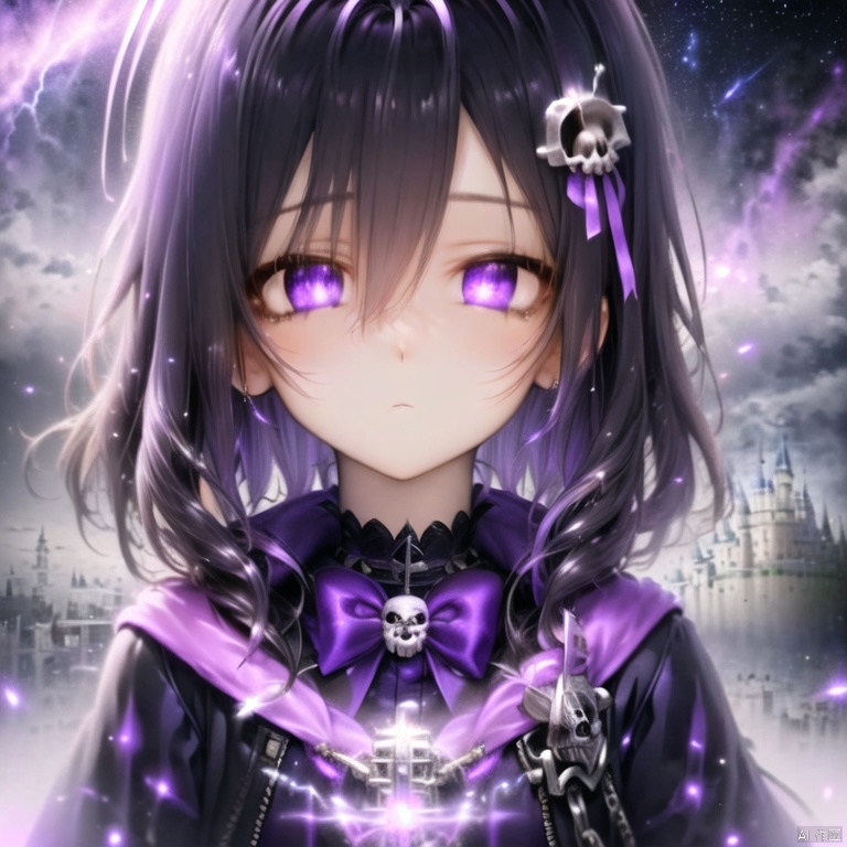  灯之幻星河purple_eyes,((black jacket,black cape))kawaii,boy,purple gloves,skull,(Delicate face,black jacket,medium hair)(castle),upper body,((tsurime, purple jacket,longeyelashes, beautiful detailed eyes,castle))growing eyes, cute face, night, kawaii, hair strand,(hair between eyes, x hair ornament,purple magic circle)boy,(face close-up,black jacket), (best illustration),((Straight hair,face close-up)),((purple jacket),kawaii),(Dark scenes), (black jacket,castle), (Purple magic circle), (dark), (beautiful detailed eyes), (purple and glowing eyes)), boy, Black hair, bangs, juvenile feeling, dark, purple eyes,(castle), (magic circle), kawaii,(boy, medium hair), Nebula, expressionless, medium hair, black hair((castle,purple jacket,delicate face)),kawaii,expressionless, castle, hairpin, (chains, ribbon_choker), (jacket)collar,castle,The highest picture quality)),((purple colorful particles and light effects, colorful purple magic)),(x_hair_ornament),(castle,face close-up,delicate face)(extremely detailed CG unity 8k wallpaper),(best illustration,Purple magic light, purple magic particles,Purple lightning),((castle,best shadow,castle)),(hair between eyes, x hair ornament, hair ribbon,castle,kawaii)(castle),black jacket((collar, bowtie, an extremely delicate and beautiful)),antenna hair, delicate face close-up,((Purple Magic Light,Exquisite purple colorful magic light effect, cool purple light and particles, exquisite purple lightning))(black hair,black jacket,kawaii,castle,delicate face,black jacket)((stars,kawaii,castle,black jacket)),(face close-up,Milky Way, Nebula)((black jacket,castle,Ruins, exquisite background,castle,black jacket))delicate face,((magic circle,black jacket,black hairs,kawaii)),kawaii, (skull)